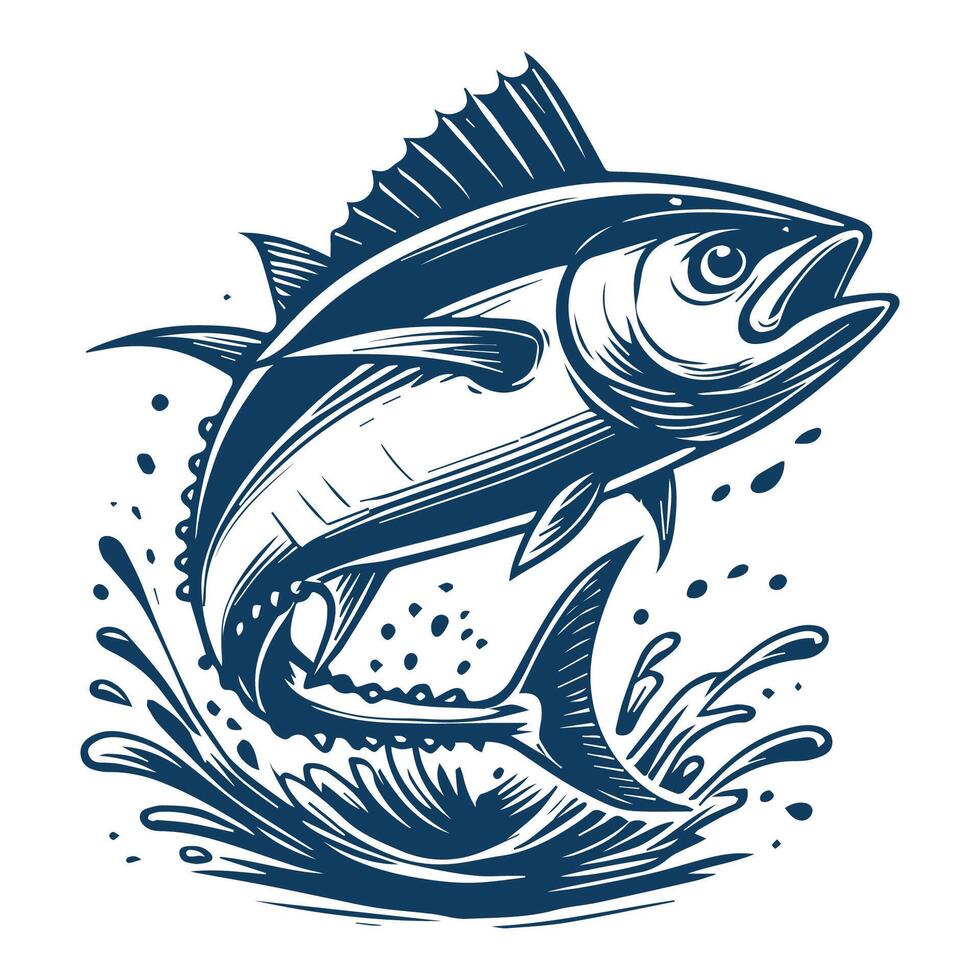 Tuna Fish Jumping Illustration Design, Ai Generate vector