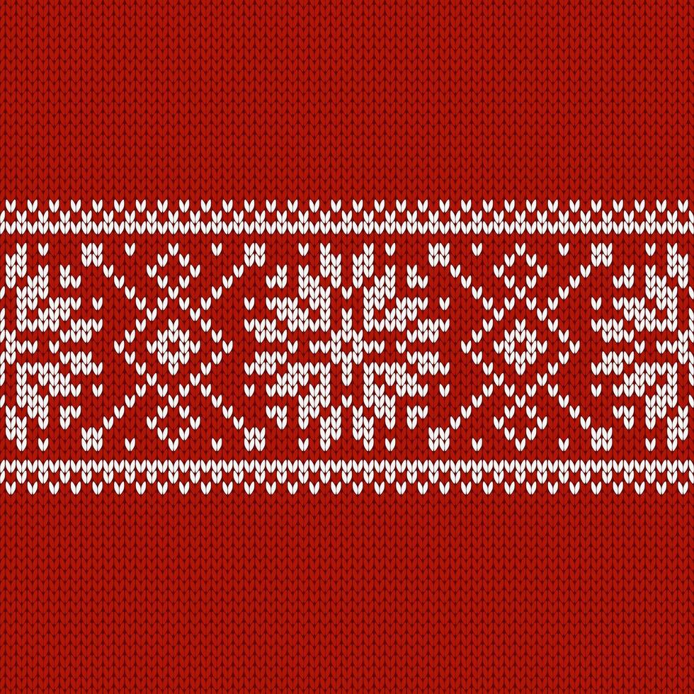 Scandinavian knitted seamless pattern. Norwegian native style sweater, ornament with snowflakes. Fair Isle design. Wool red bright texture. Winter holiday background illustration. vector
