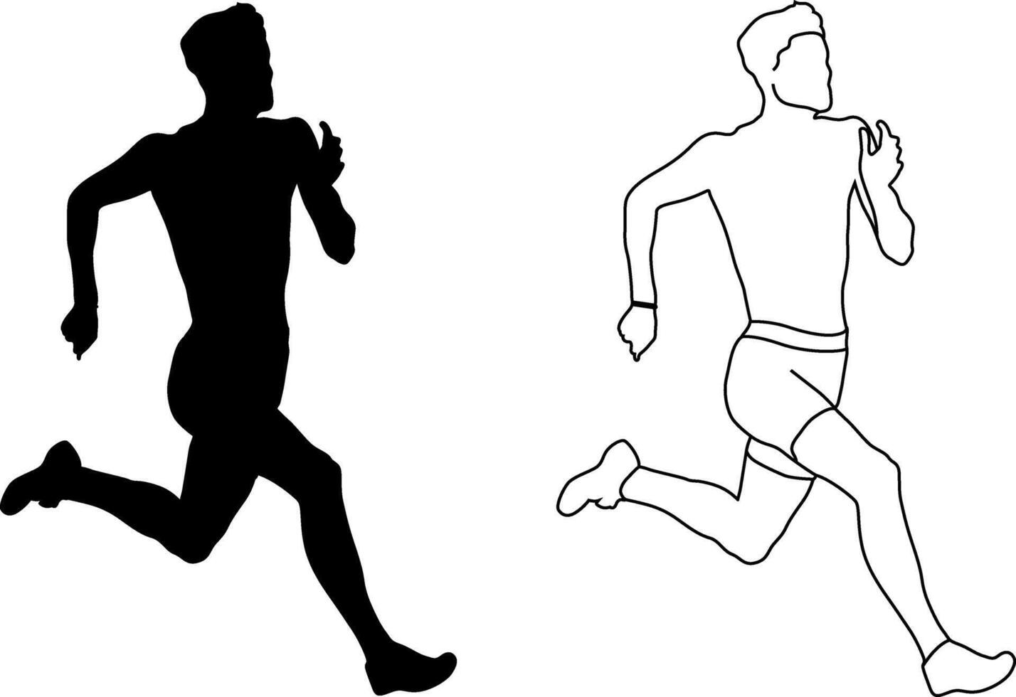 Runner silhouette and line art illustration vector