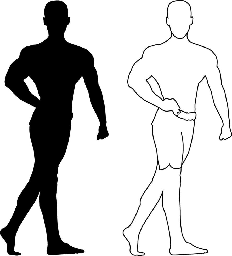 Bodybuilder Silhouette Posing Figure in Black and White vector