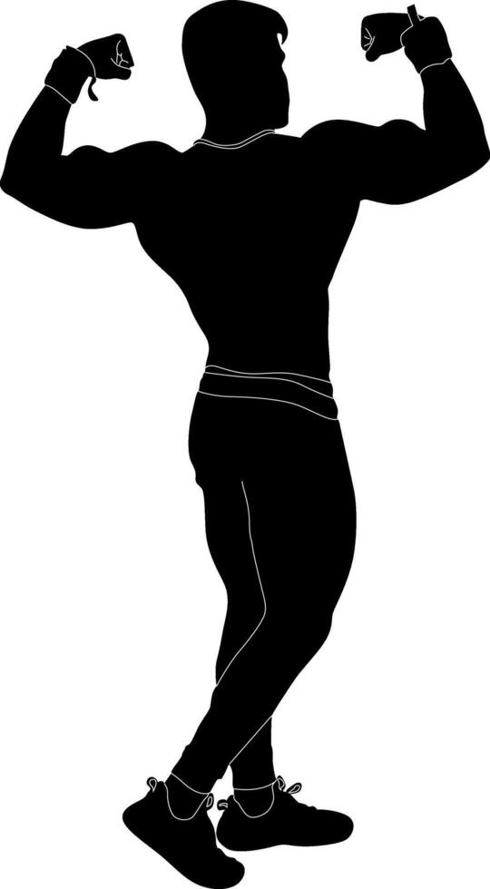 Bodybuilder Flexing Silhouette Muscular Physique Posing vector