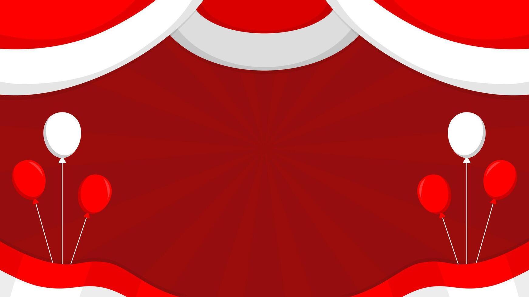 Red and white Indonesia themed horizontal background with copy space for text and balloons on each side perfect for celebrate important days in Indonesia such an Independence Day on August 17 vector