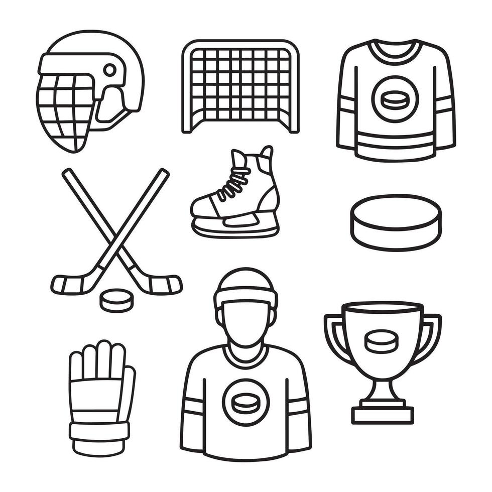 ice hockey line icon set vector