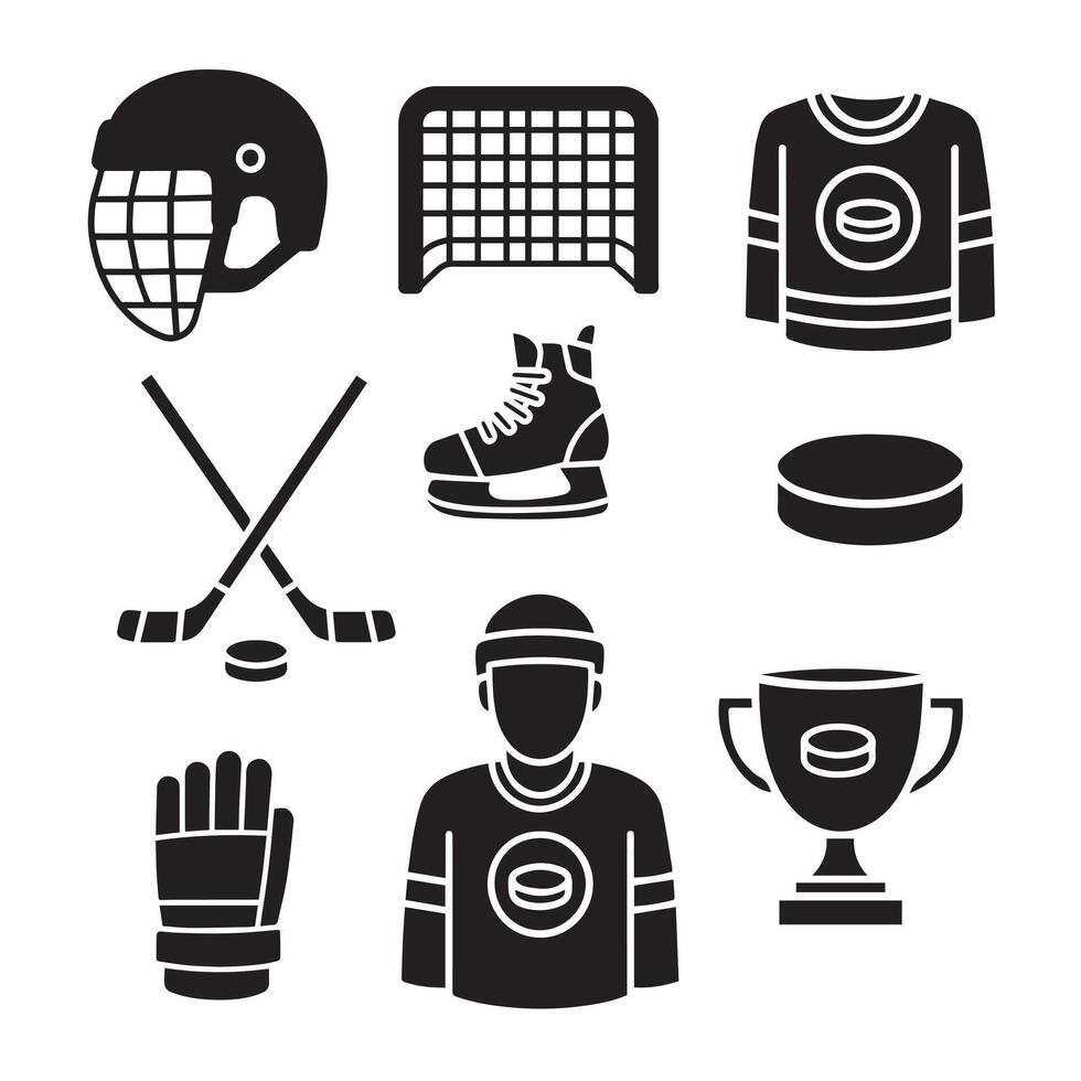 ice hockey solid icon set vector