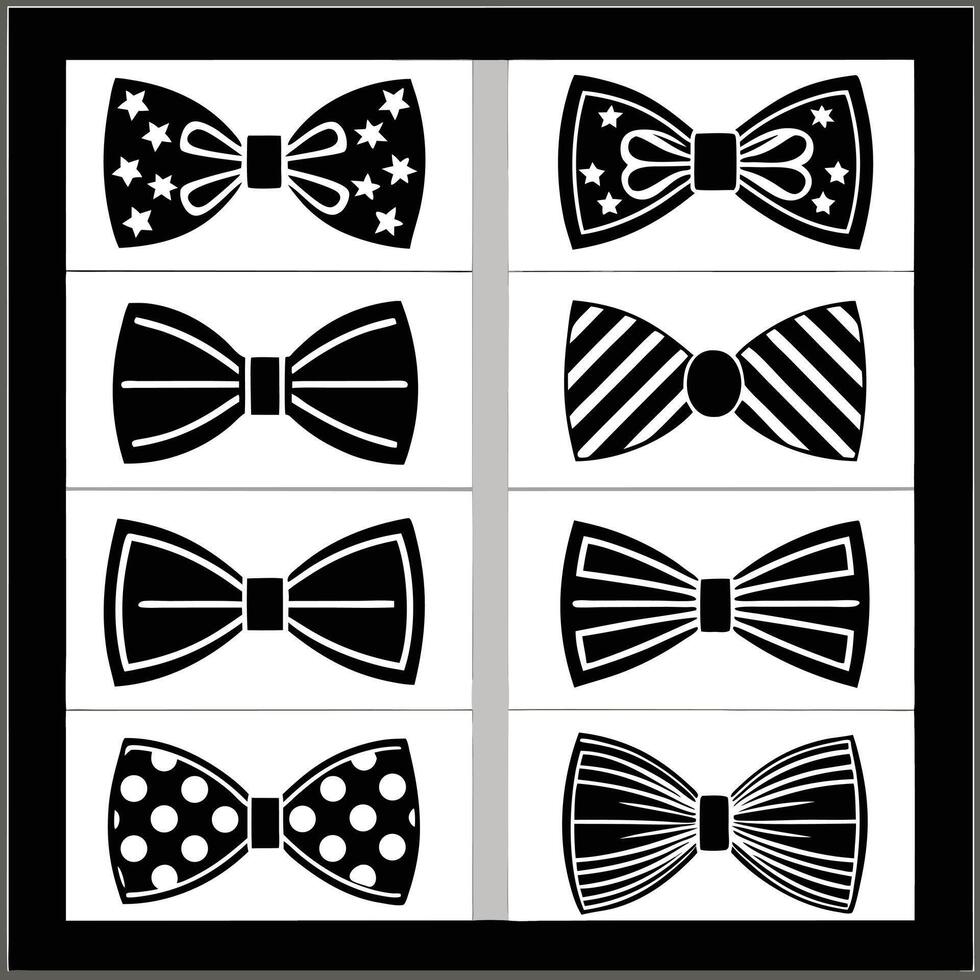 Sixteen Blackand White Bow Tie Silhouettes Collection Various Patterns Stars Stripes Polka Dots vector