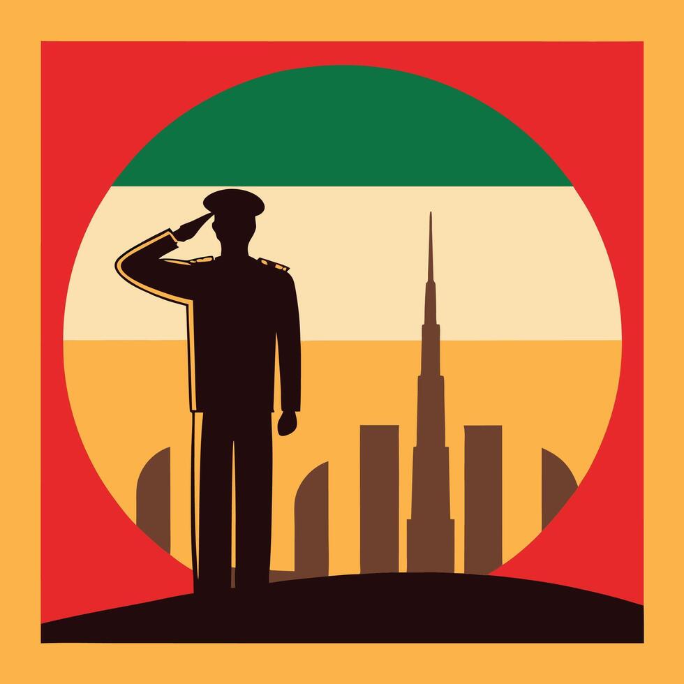 Soldier saluting against cityscape with flag colors uniform salute vector