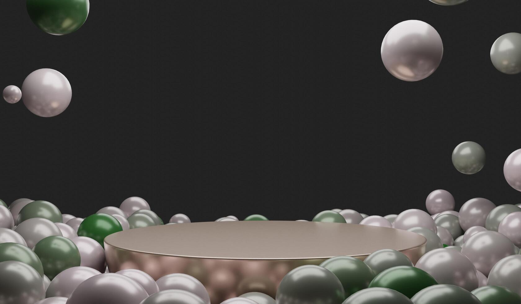 Circular podium for displaying products with balls and marbles, photo