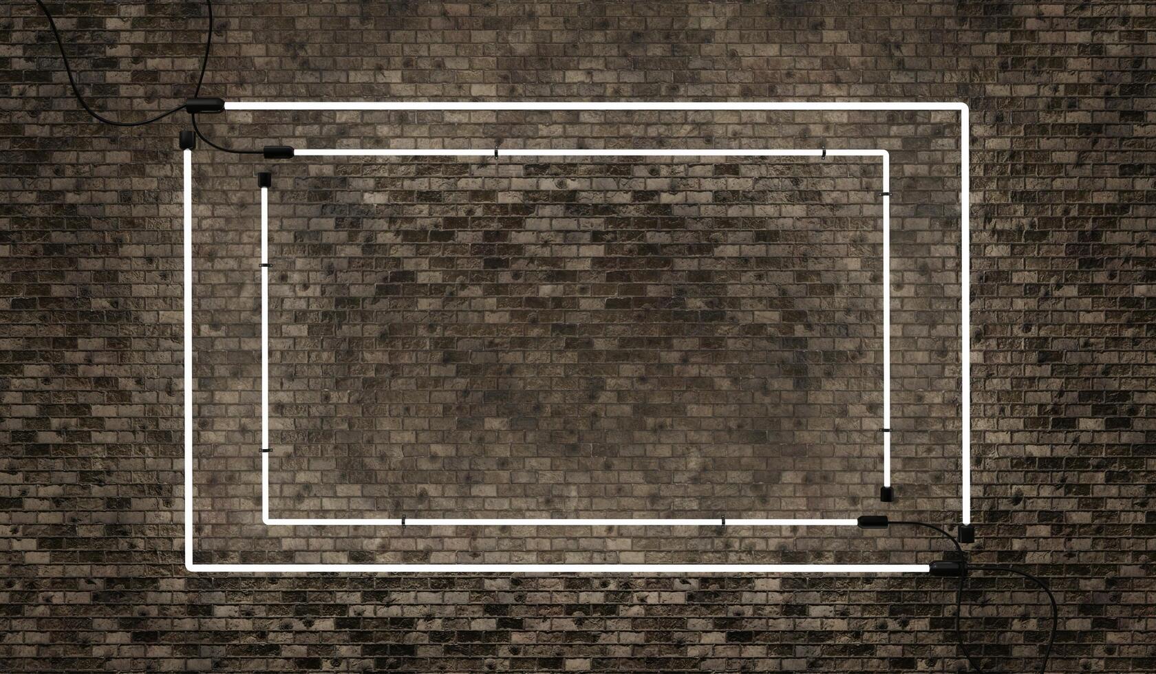 Light frame, billboard, neon brick wall background, 3D illustration photo