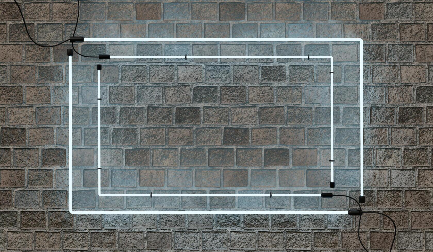 Light frame, billboard, square neon brick wall background, 3D photo