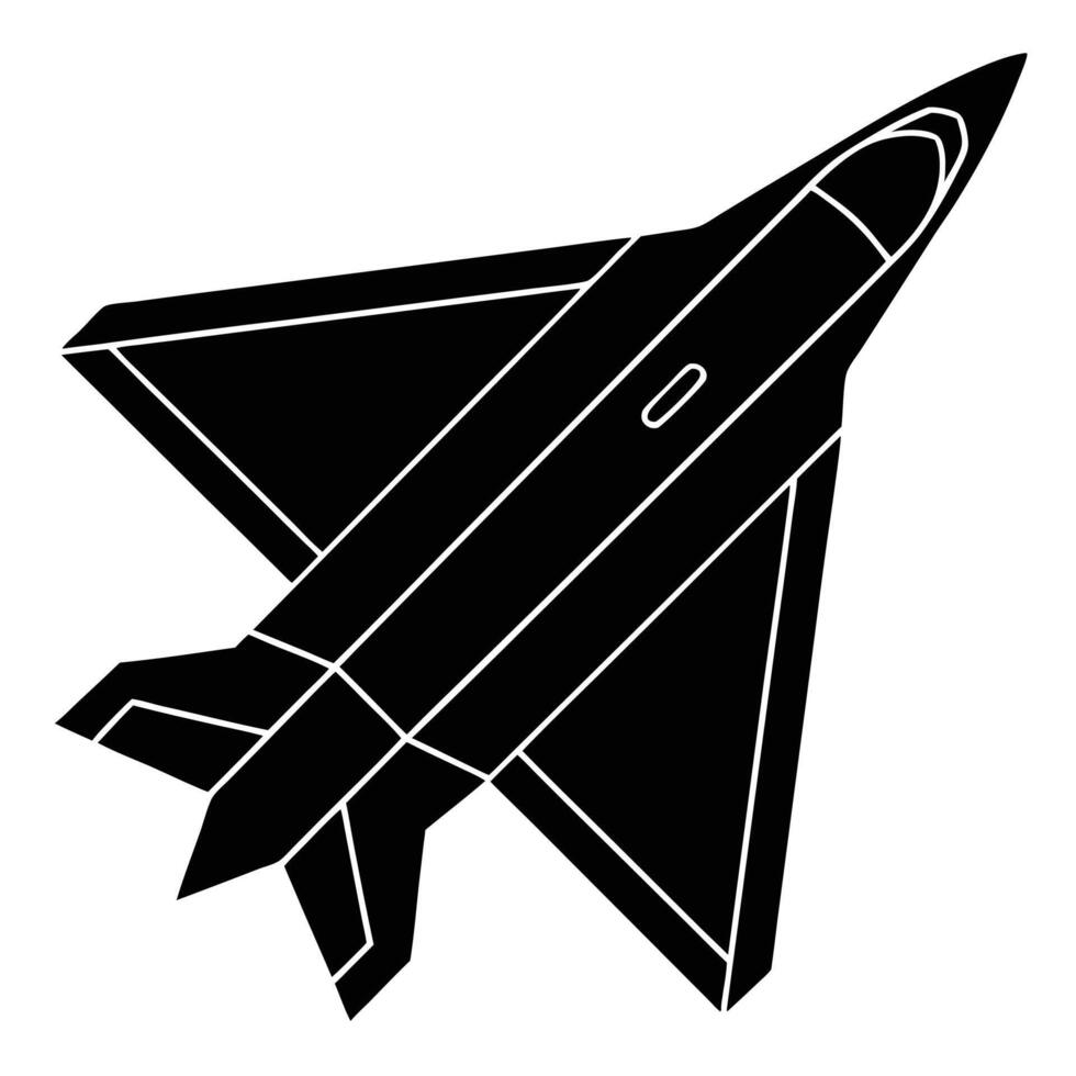 Stylized black jet fighter aircraft illustration airplane aviation vector