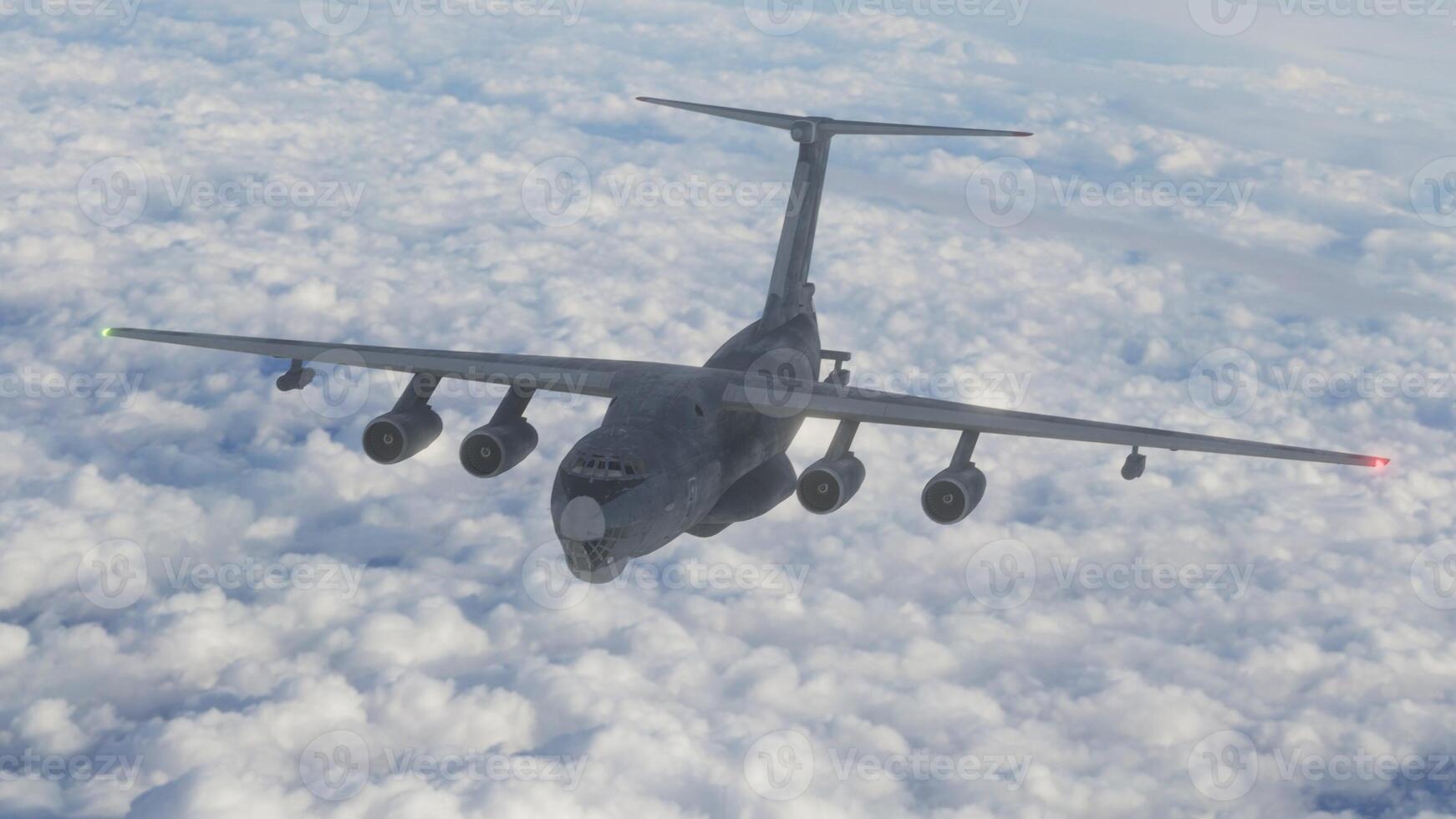 A large military plane flying through the sky photo