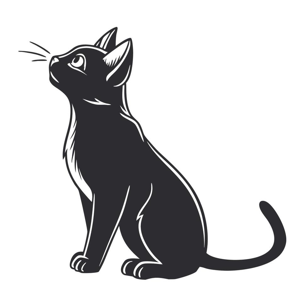 Stylized black cat illustration with upright ears and curious expression vector