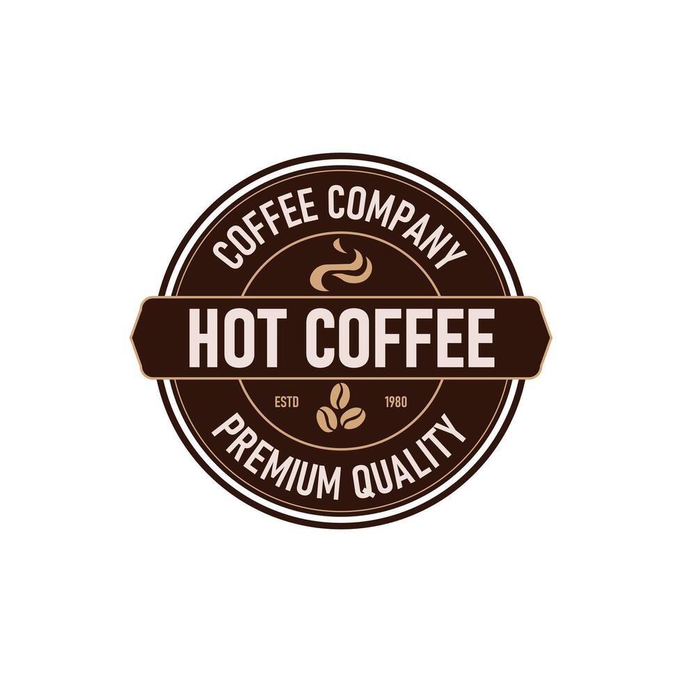 This logo features a bold, modern design that represents a coffee company. The circular emblem highlights premium quality hot coffee with the year of establishment. Perfect for branding. vector