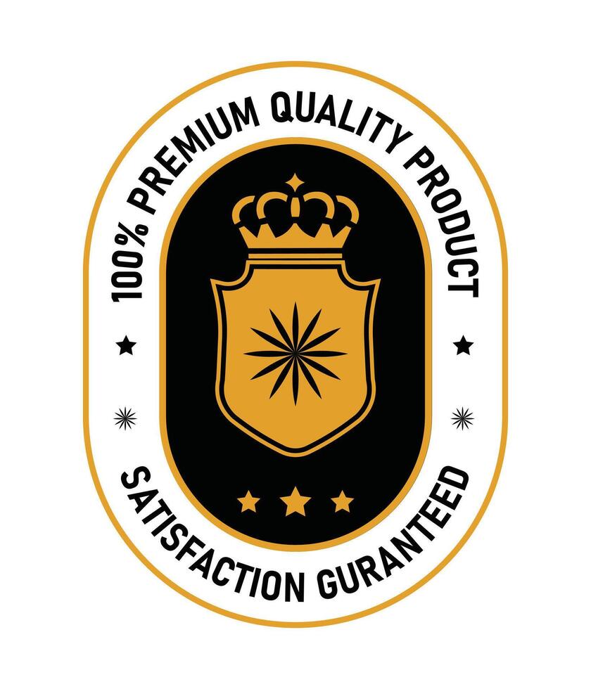 A bold logo featuring a coat of arms with a crown and stars, emphasizing premium quality and customer satisfaction. The design is clean, modern, and conveys trustworthiness. vector