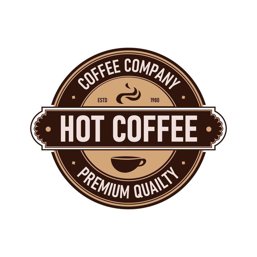 This logo represents a coffee company established in 1980, highlighting hot coffee and premium quality in a vintage design. Ideal for branding, advertising, and template usage. vector