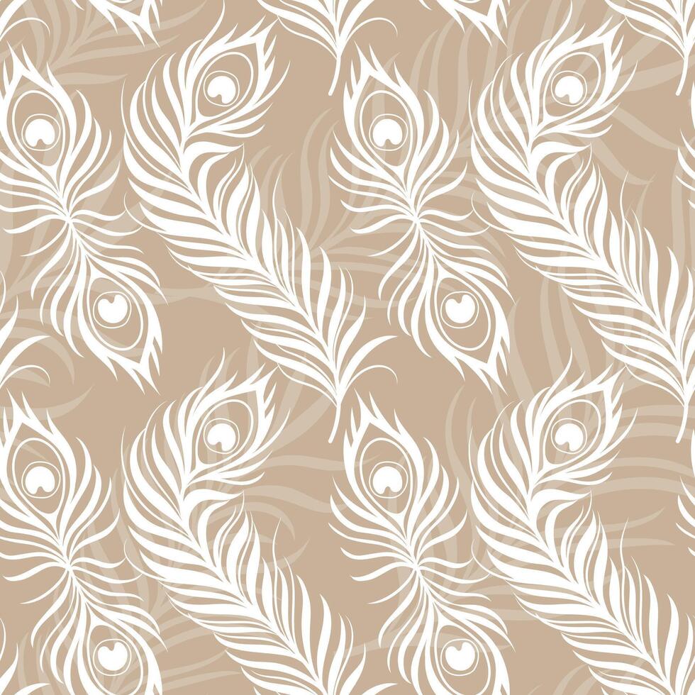 White feather pattern on beige vector
