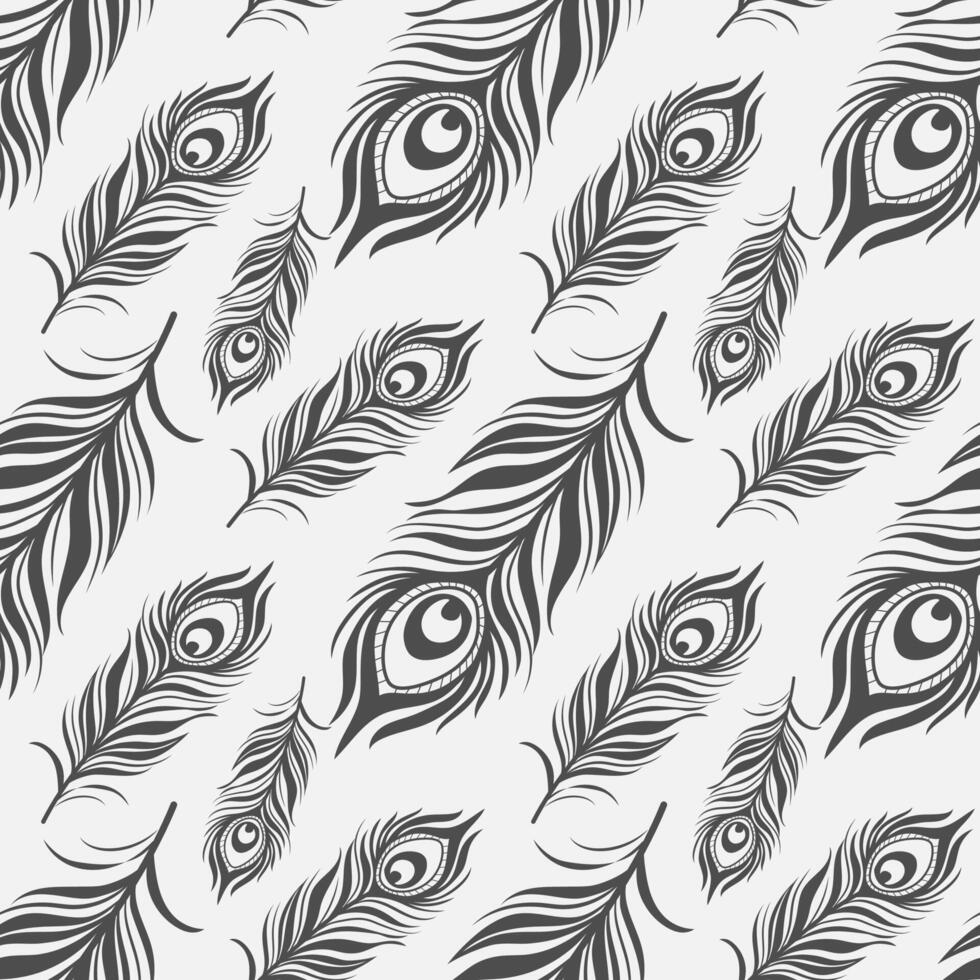 Black and white peacock feather pattern vector