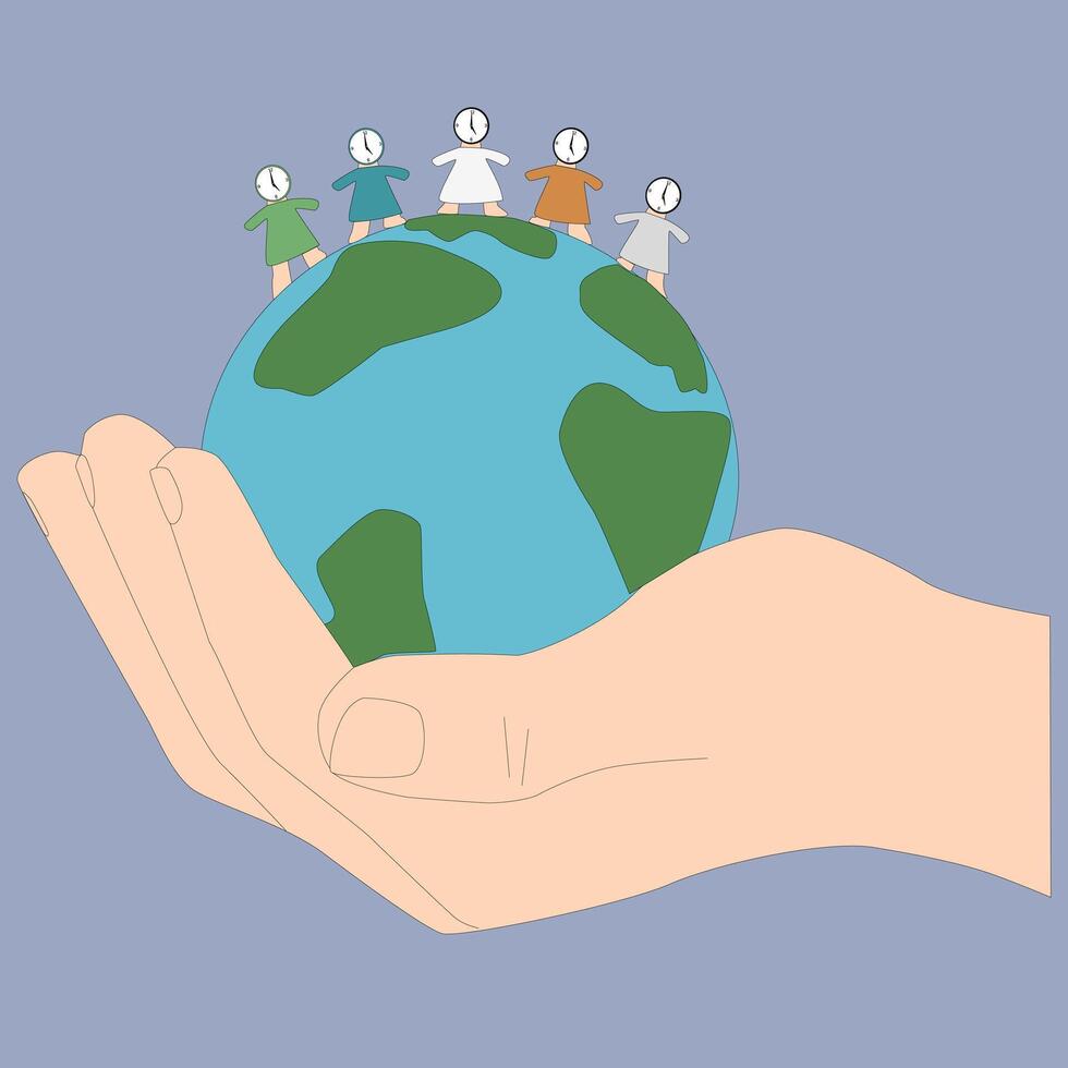 Child Diversity Around the Earth in a Hand vector