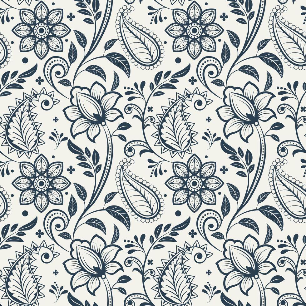 Floral pattern design in navy and white vector