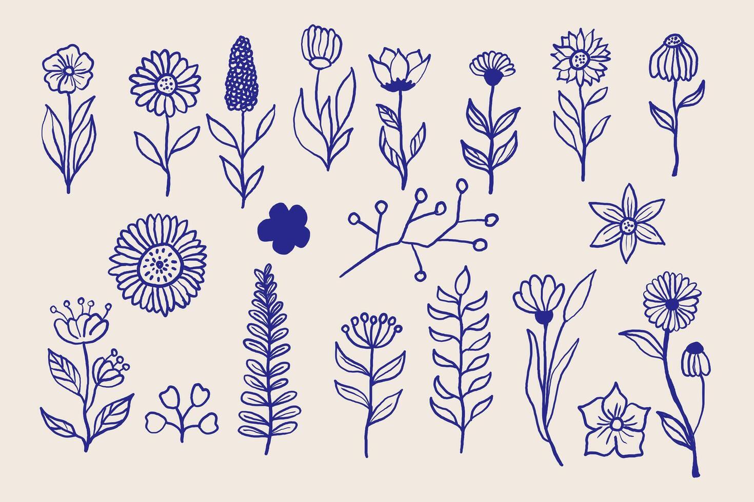 Whimsical flower set design isolated background. vector