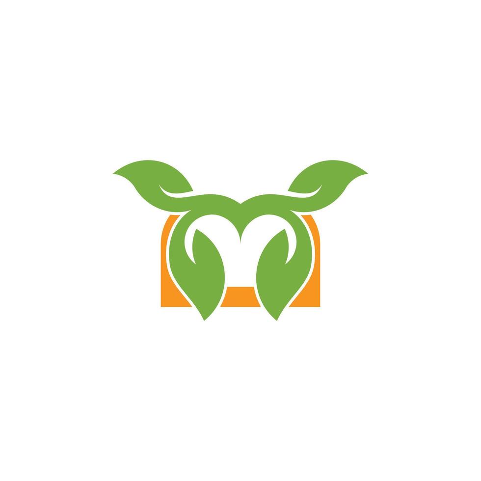 letter m green tree leaf curves simple logo vector