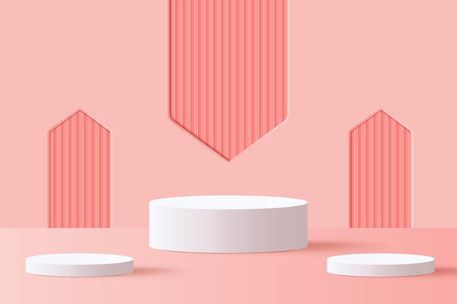 White pedestals on pink background vector