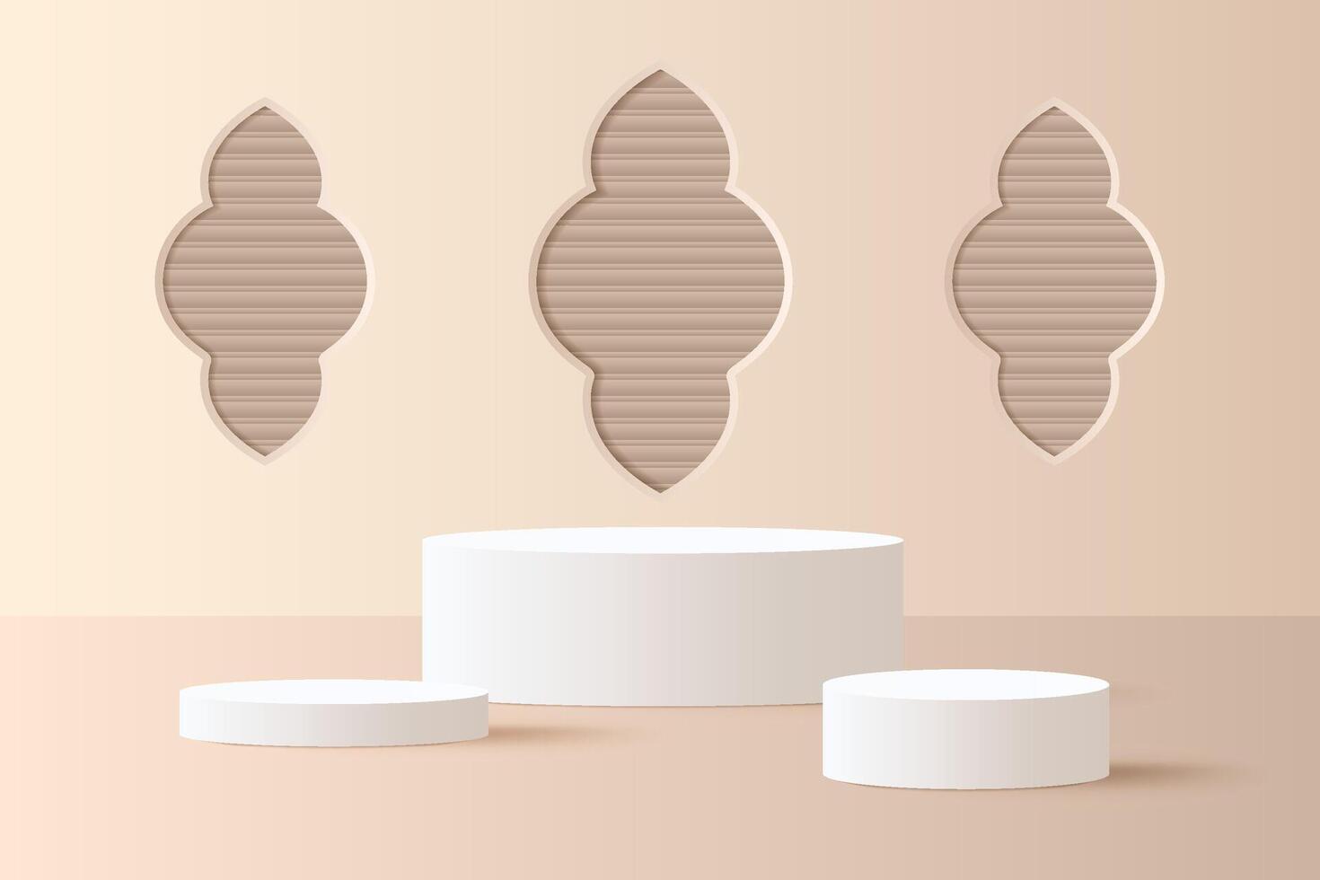 Minimalist abstract 3D beige podium background. Realistic beige cylinder pedestal podium. vector