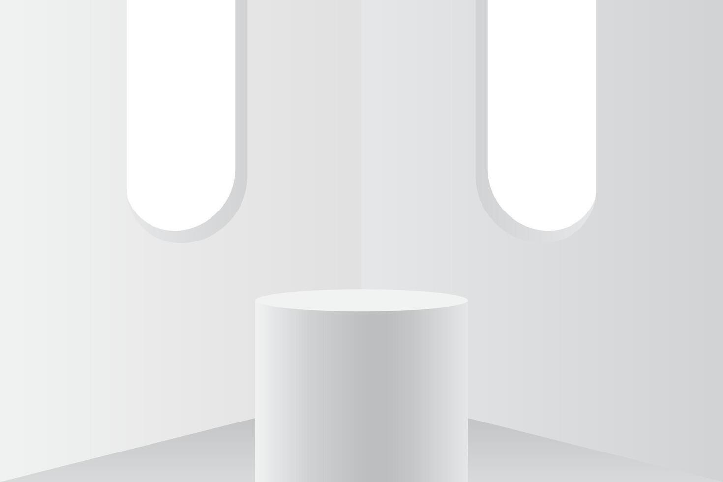 Minimalist Abstract 3D white podium background. Realistic white cylinder pedestal podium. vector