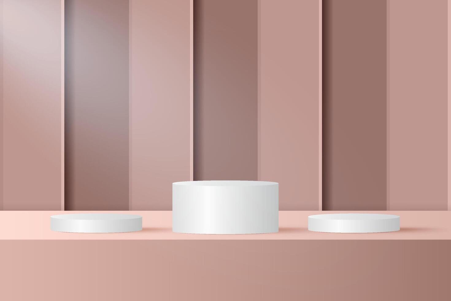 Abstract 3D pink gold podium background. Modern minimalist mockup for product display presentation. Realistic pink gold cylinder pedestal podium. vector