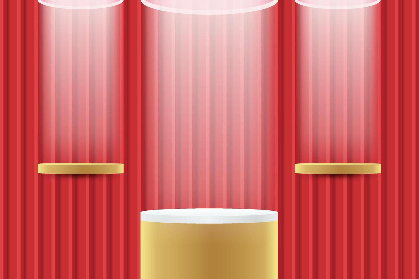 Abstract 3D podium with spot light on red studio background. Minimalist mockup for product display presentation. vector