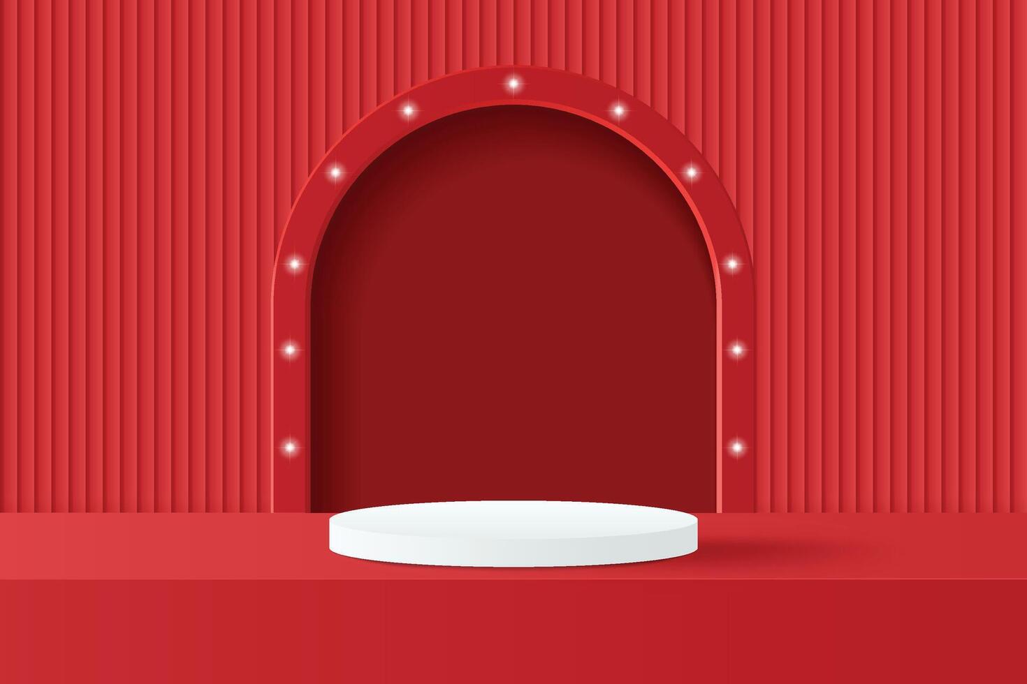 Abstract 3D red podium background. Minimalist mockup for product display presentation. Realistic red cylinder pedestal podium. vector