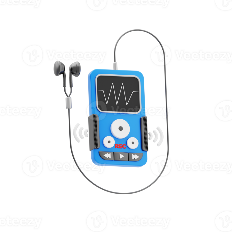 Digital voice recorder radio 3d icon. Digital voice recorder with earbuds png