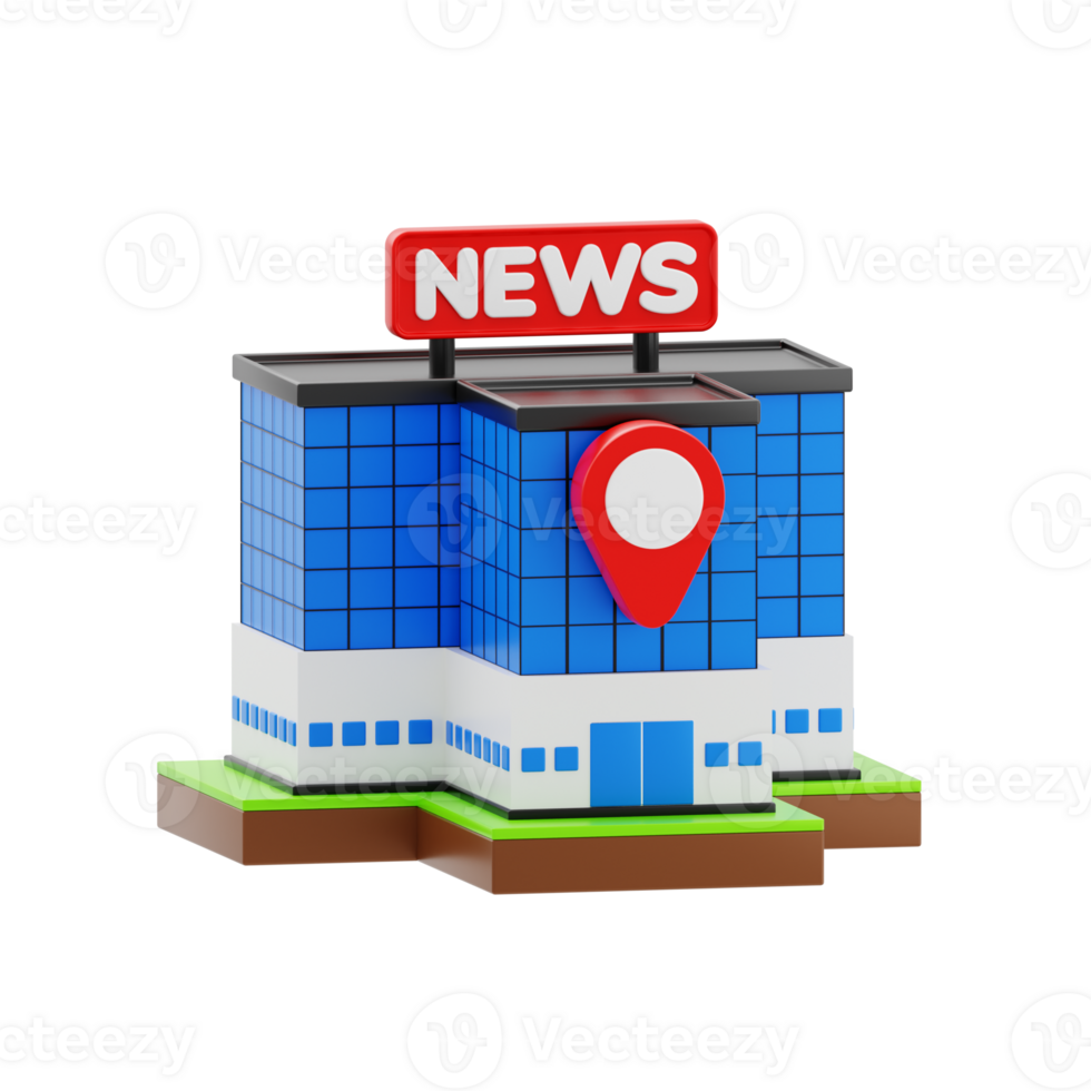 News Office 3d icon. Modern blue news office building png