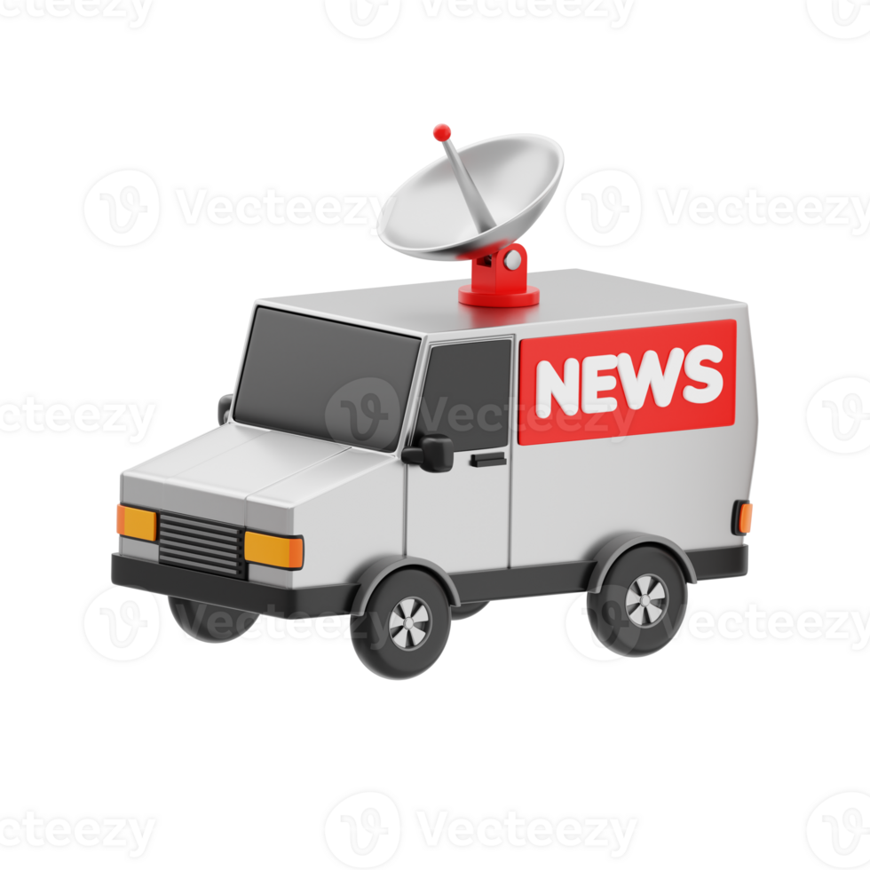 News van 3d icon. Mobile news van with satellite dish png
