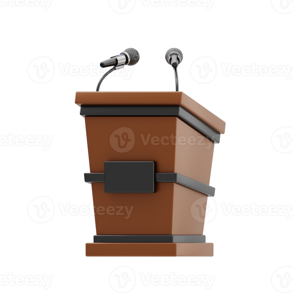 Tribune 3d icon. Empty podium with two microphones png
