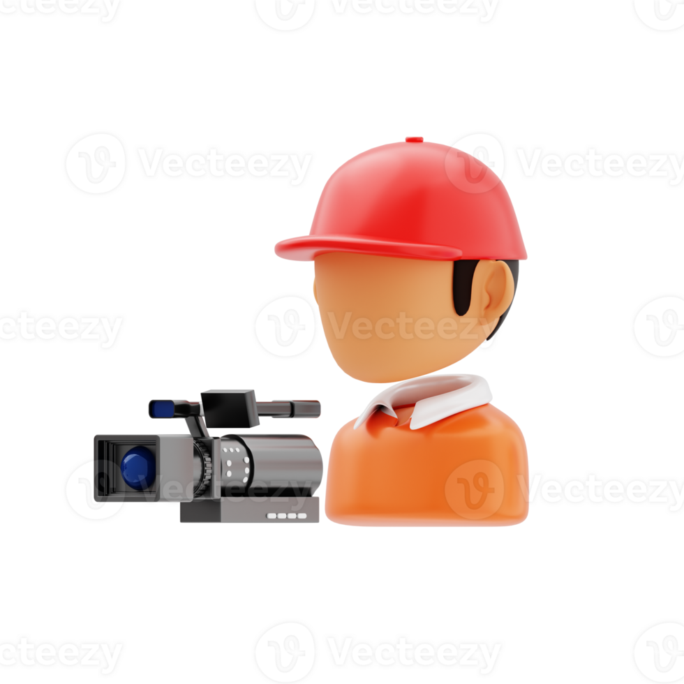 Cameramen radio 3d icon. Cameraman icon with red cap png