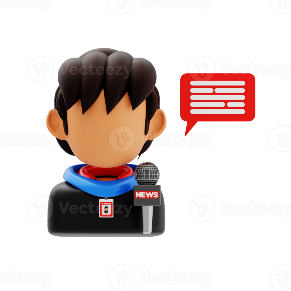 Journalist 3d icon. News journalist reporting live png
