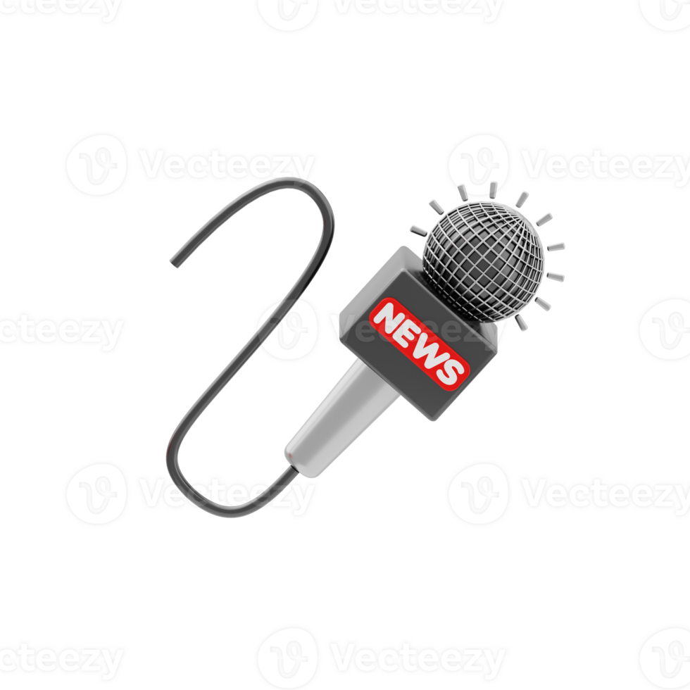 News broadcasting microphone 3d icon. News microphone for live reporting png