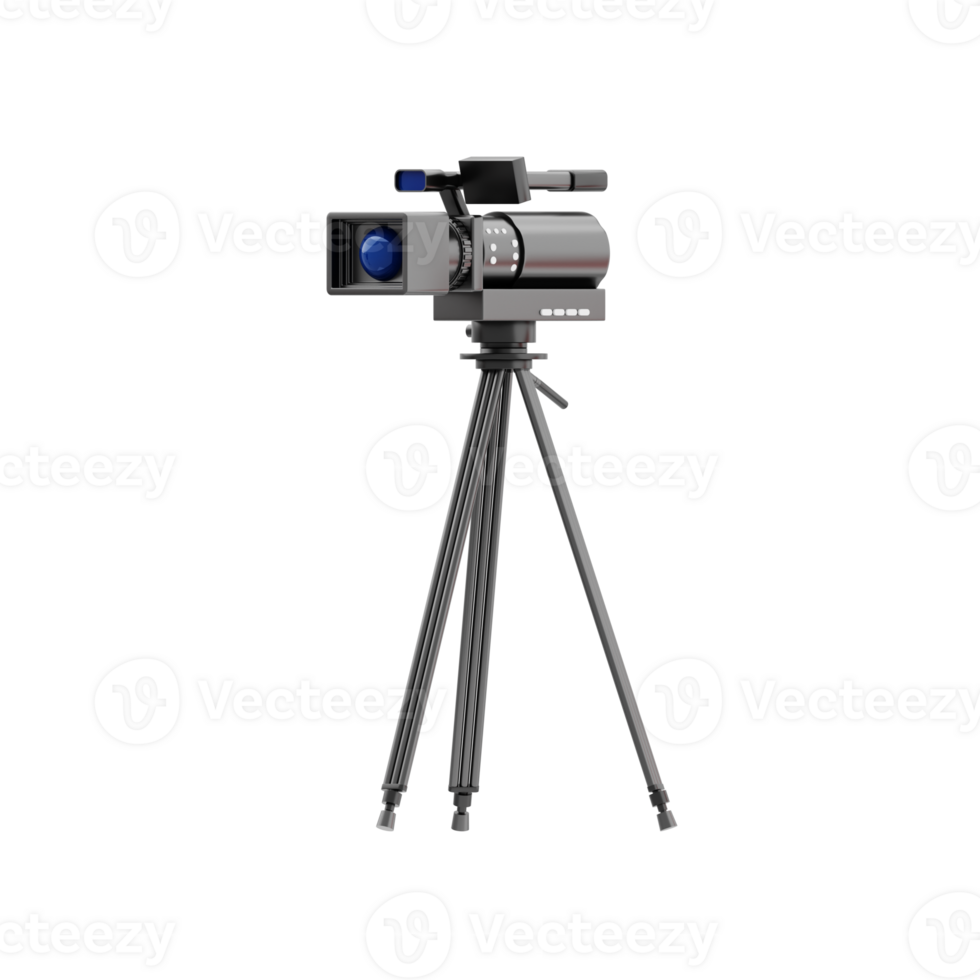 Professional camera and tripod 3d icon. Professional camera on tripod stand png