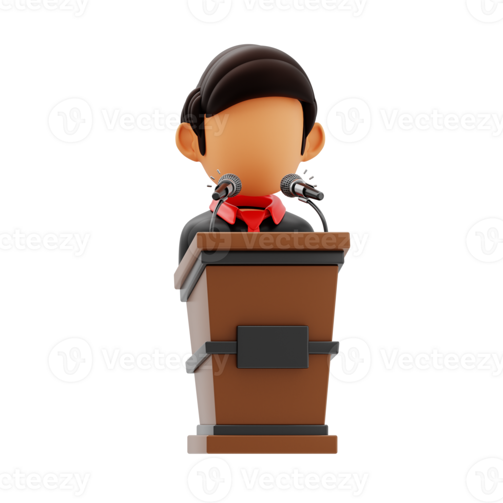 Press conference 3d icon. Speaker at podium giving statement png