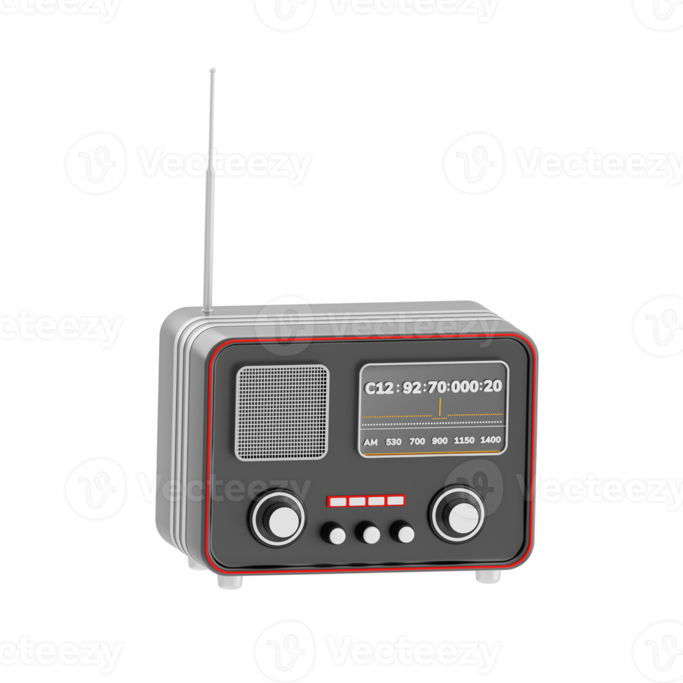 Broadcast via radio 3d icon. Classic retro radio with antenna png