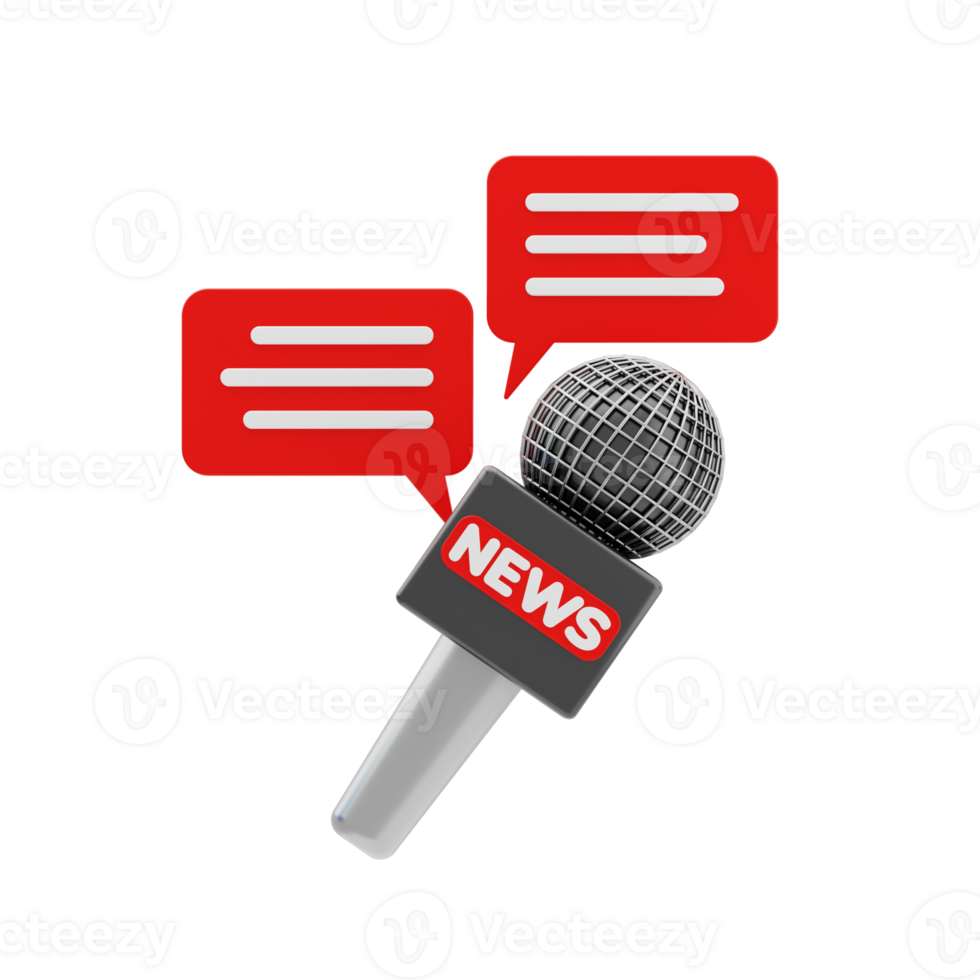 Interview 3d icon. News microphone with speech bubbles png