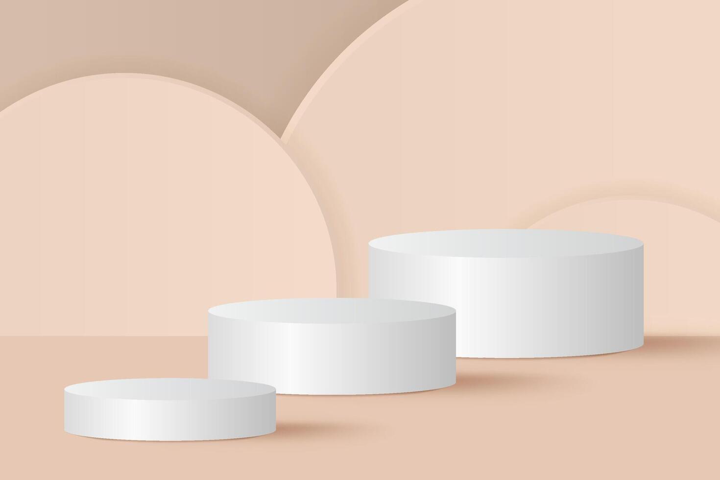 Abstract 3D white and beige podium background. Realistic beige cylinder pedestal podium. vector