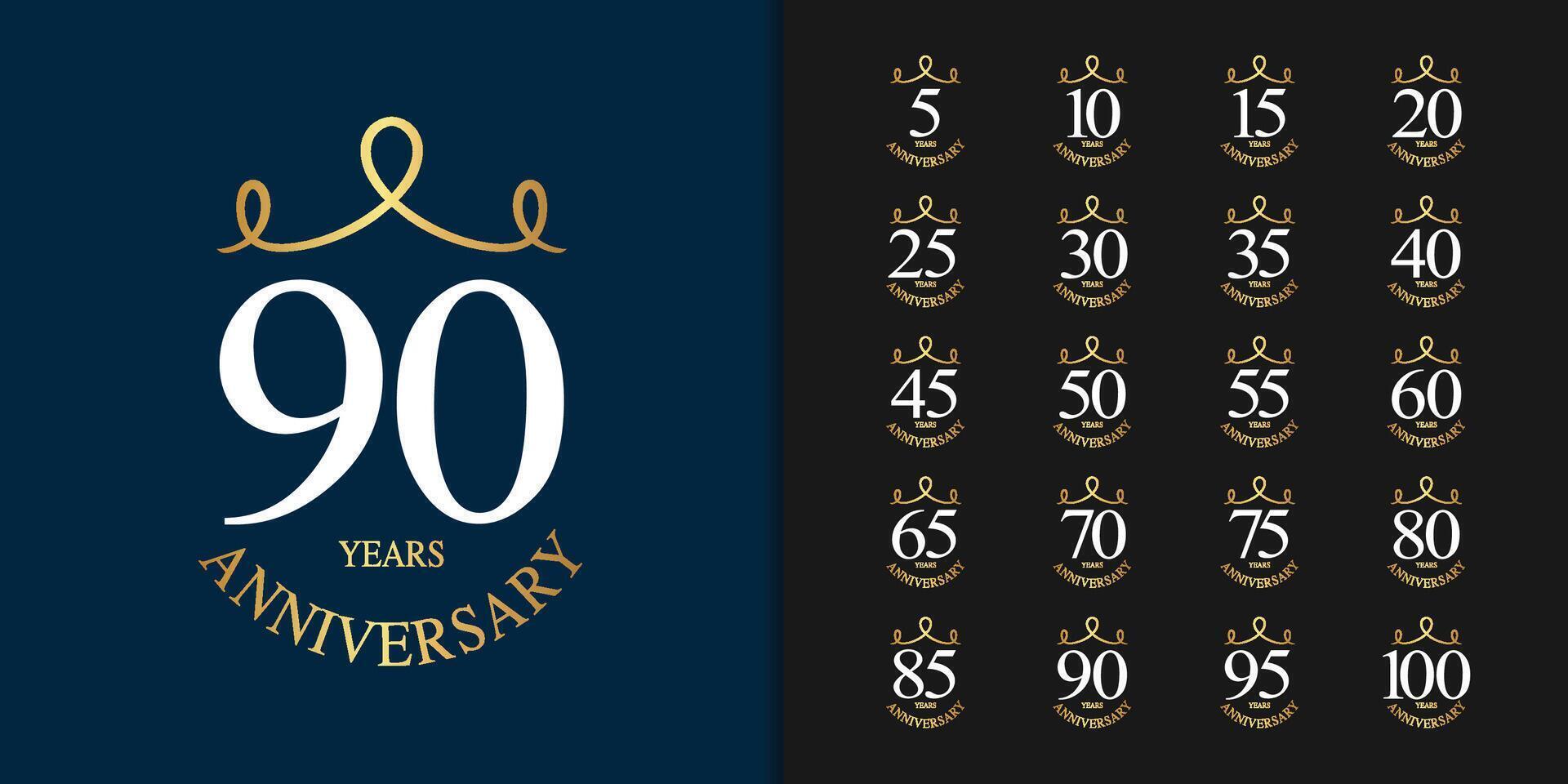 Premium anniversary logotype set. Golden anniversary celebration emblem design. vector