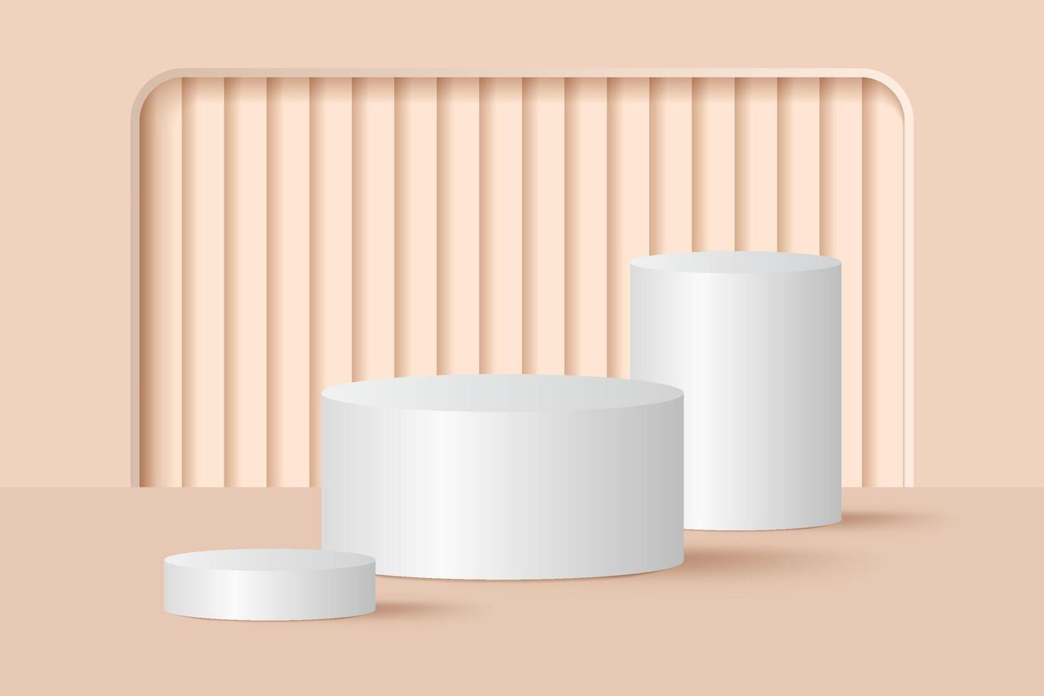 Abstract 3D beige podium background. Modern minimalist mockup for product display presentation. Realistic beige cylinder pedestal podium. vector