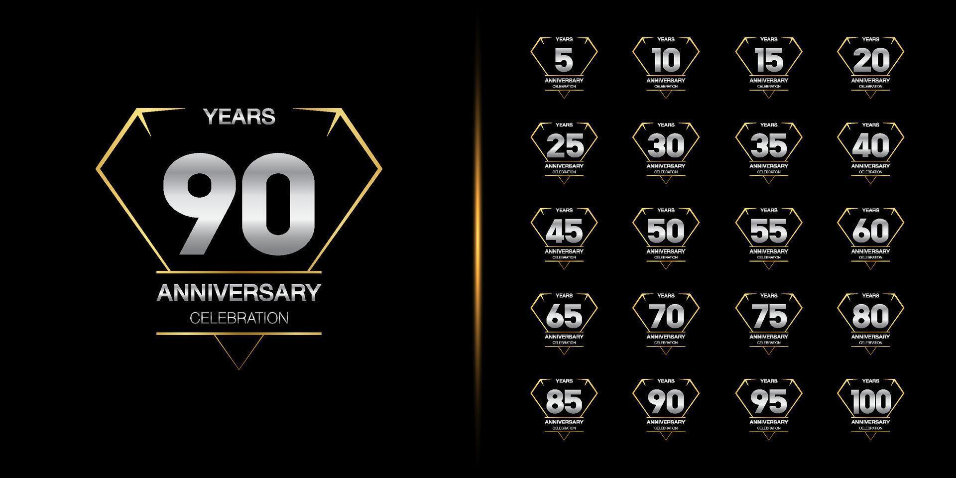 Golden and silver anniversary celebration emblem design for company profile, leaflet, magazine, brochure, web, banner, invitation or greeting card. vector