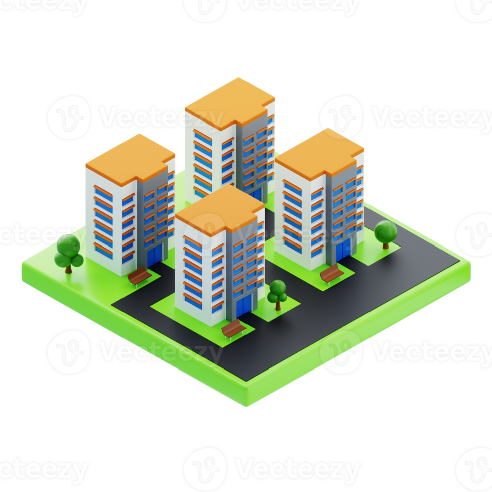 Isometric apartment buildings block. 3d illustration of apartment buildings png
