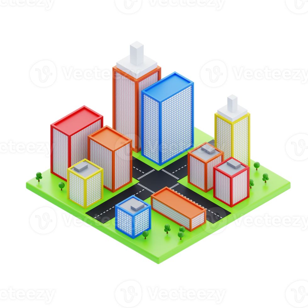 Isometric city with tall buildings. 3d illustration of city with tall buildings png