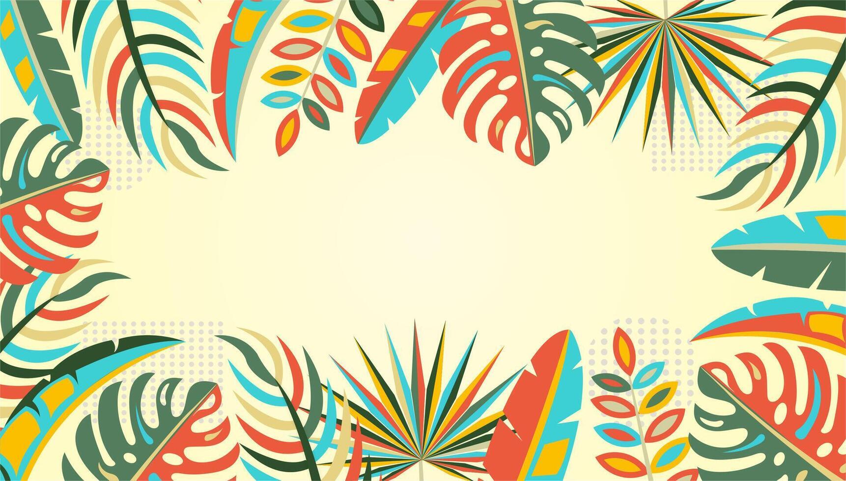 Summer colorful banner poster, palm tropical leaves, rainforest border frame. illustration. Jungle exotic flyer, nature organic brochure template. Tropic beach party background vector