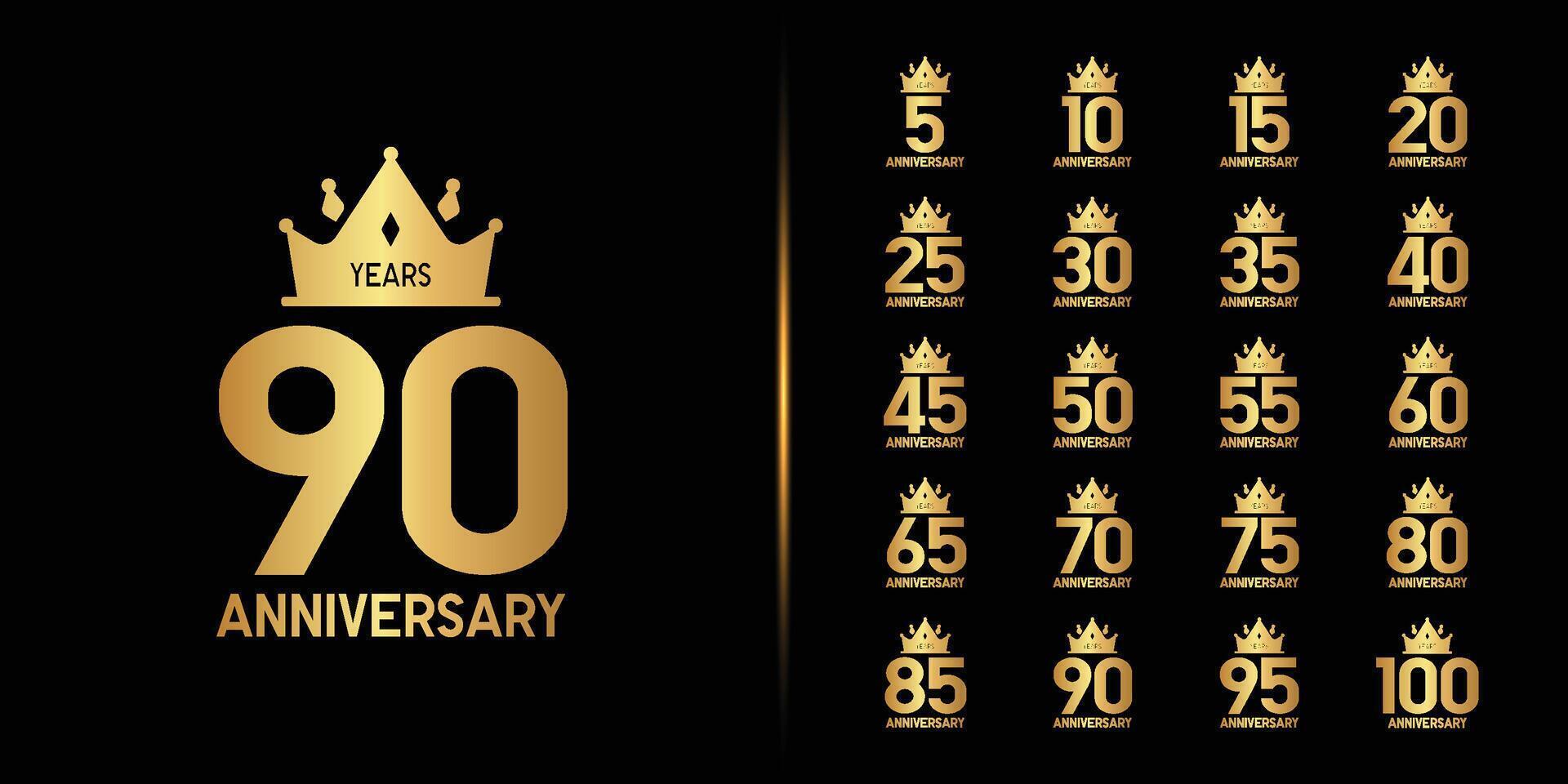 Golden anniversary celebration with crown emblem design. vector
